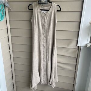 Ivan Grundahl Lines S Womens 100% Linen Buttons Asymmetrical Long Dress‎ Size 38
